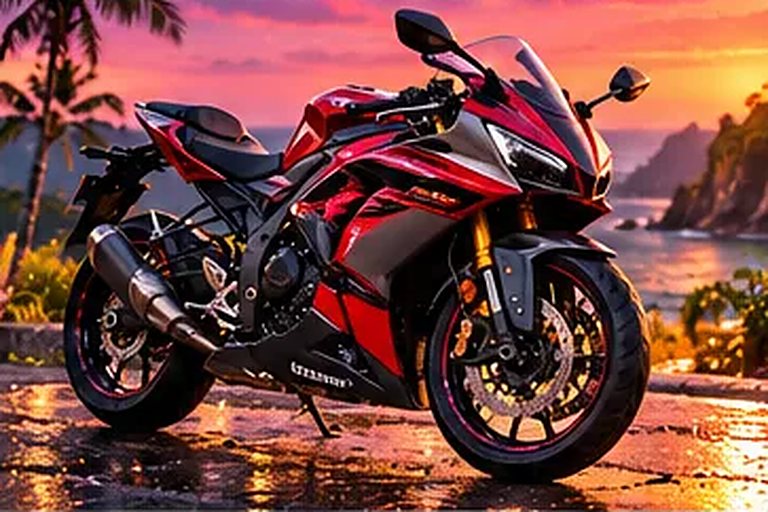 Honda CBR250RR disewakan di Canggu, parkir saat matahari terbenam