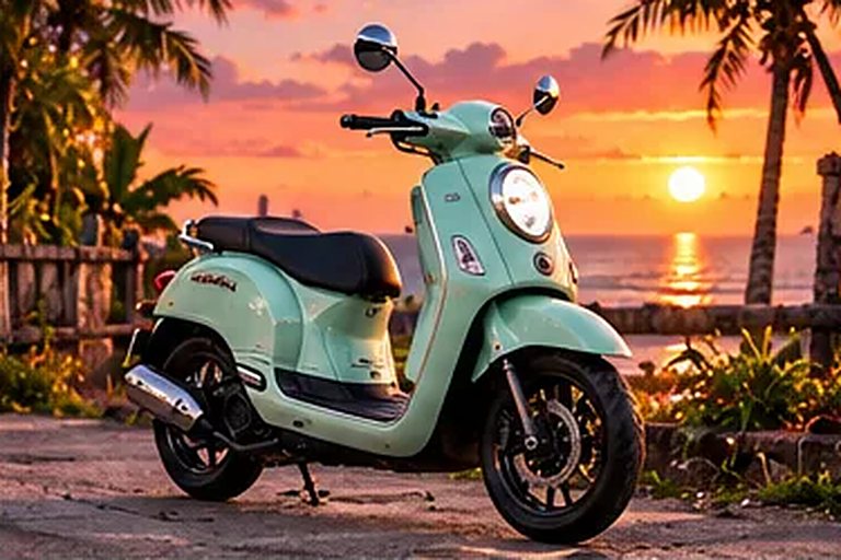 Yamaha Fazzio de alquiler en Canggu, aparcada al atardecer